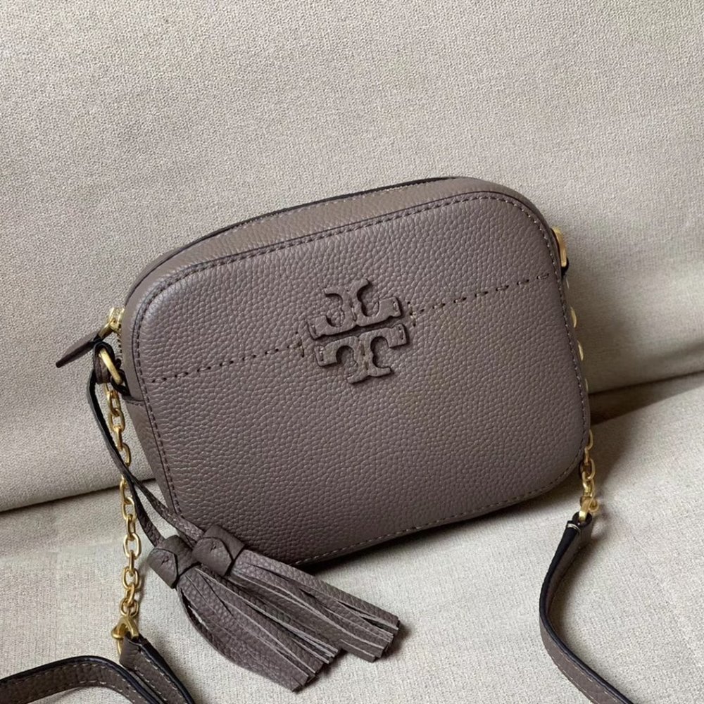 Tory Burch Tan Crossbody Bag with Gold Hardware and Tassel